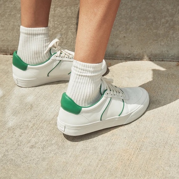 REFORMATION- Harlow Leather Sneaker White Green Casual Fashion Comfort Shoe